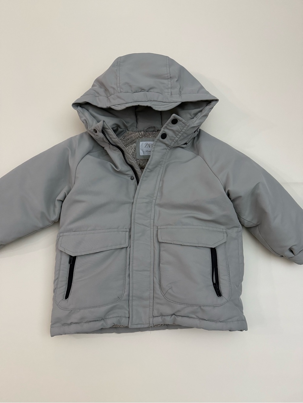 Zara Kids Light Gray Hooded Winter Jacket Size 4-5